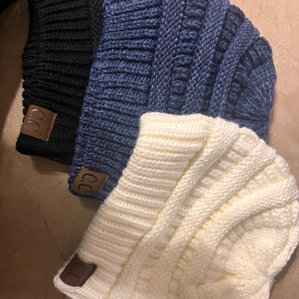 C.C Cream Knit Beanie (set of 3)